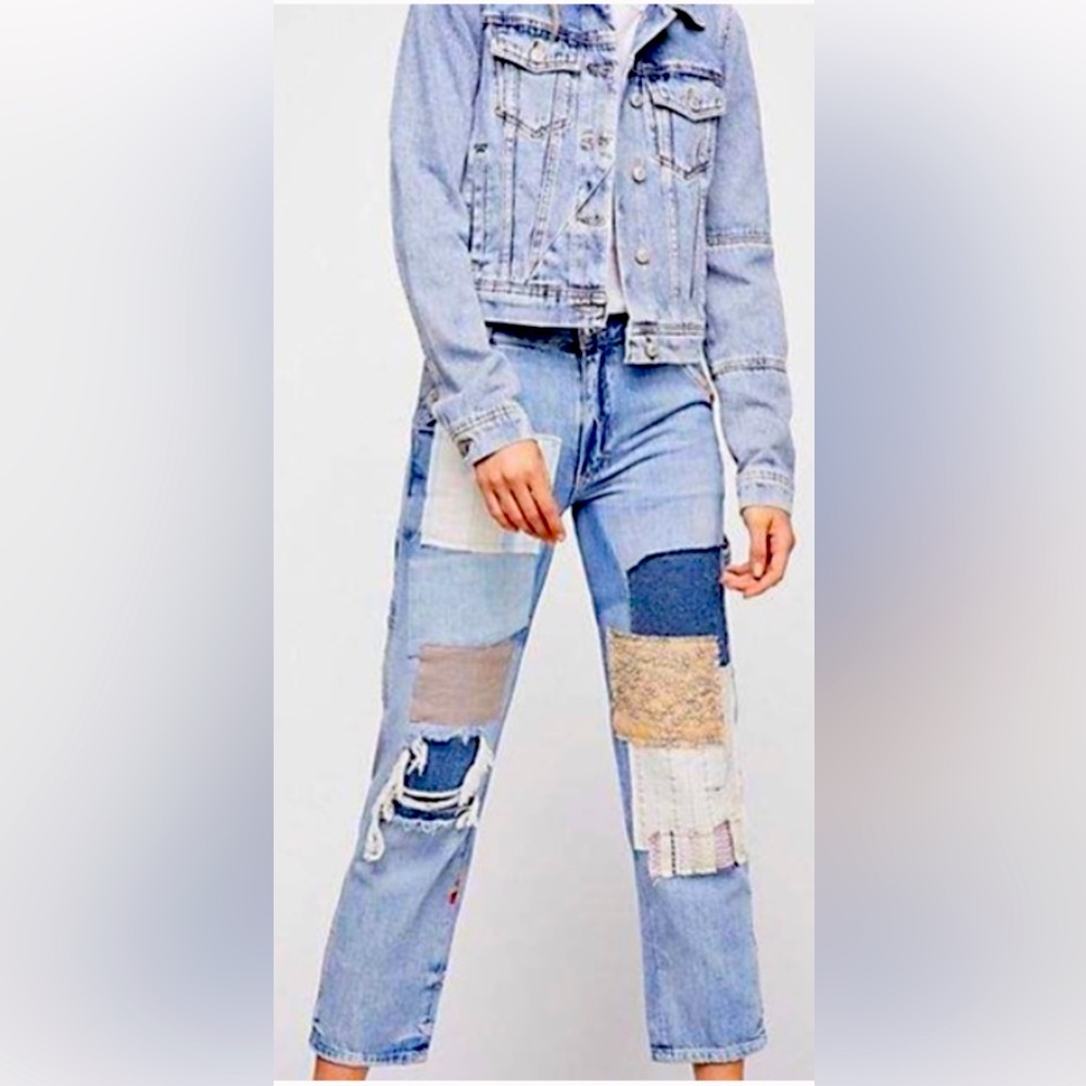 Free People We The Free Patchwork Denim Jeans Size 30